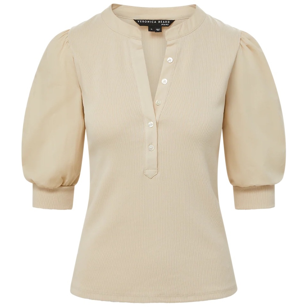 Veronica Beard Coralee Puff Sleeve Tee in Limestone